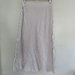 Linen Rayon Blend Pinstrip Maxi Skirt Navy White Pull On Medium